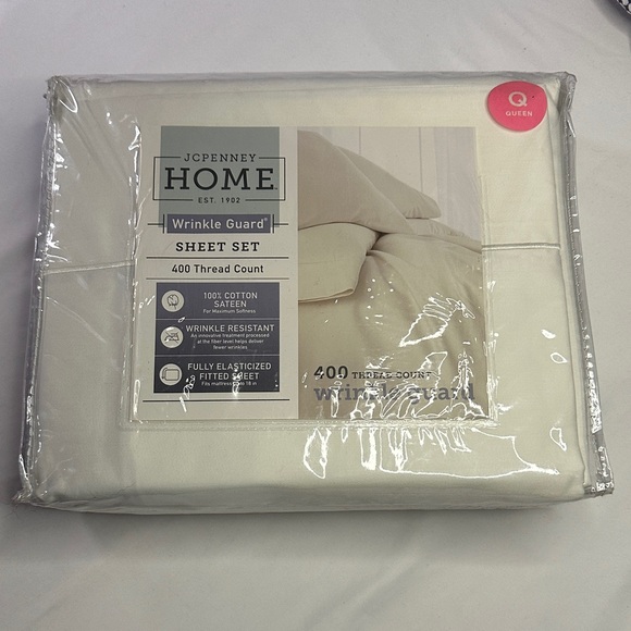 JCPenney Home Cream Wrinkle Guard Sheet Set - Queen - Picture 1 of 3